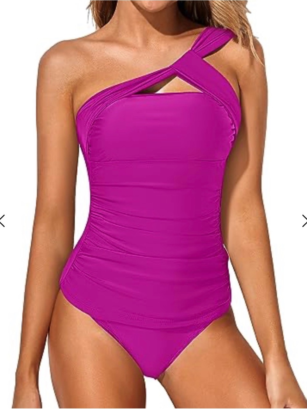 Halter Ruched One-Shoulder Swim Top in Deep Plum
